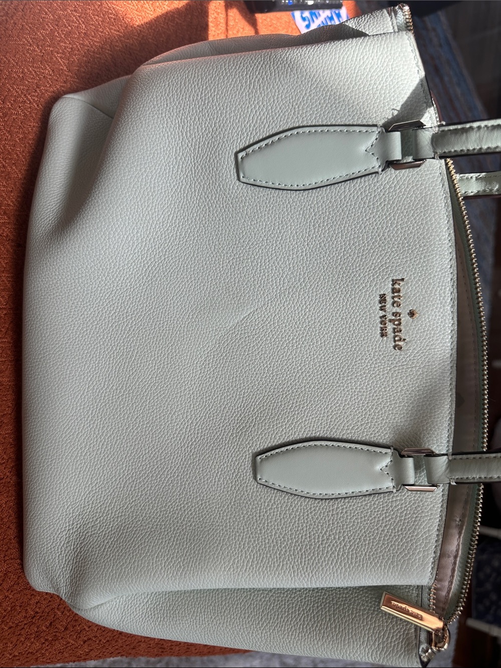 kate spade light mint pebble leather tote with gold hardware